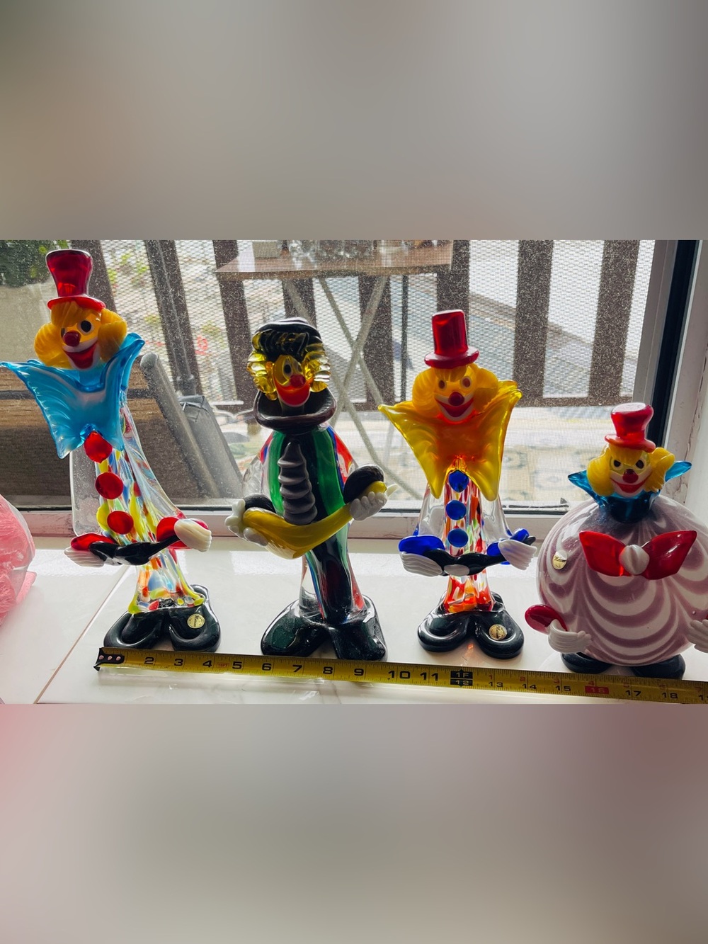 Murano Multicolor Hand-Blown Glass Clown Pair with Yellow & Red Accents